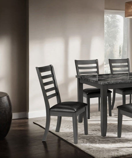 Simple Classic Dark Gray 7pc Dining Set Faux Marble Top Dining Table 6xSide Chairs Leatherette Seats Dining Room Furniture - sold by Home Elegance USA