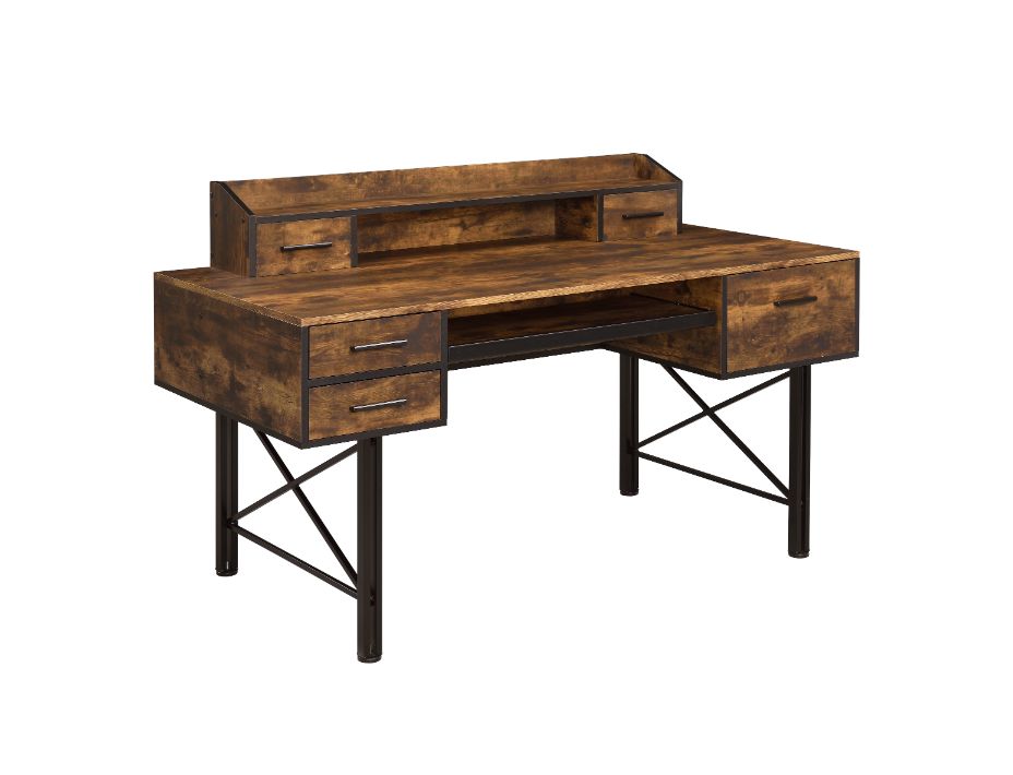 Acme - Safea Computer Desk 92800 Weathered Oak & Black Finish