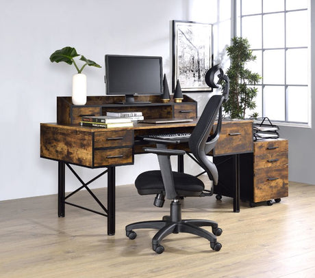 Acme - Safea Computer Desk 92800 Weathered Oak & Black Finish