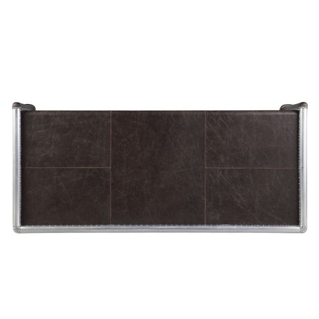 Brancaster Executive Writing Desk 92855 Distress Chocolate Top Grain Leather & Aluminum | Acme | Home Elegance USA
