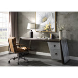 Acme - Brancaster Executive Writing Desk 92855 Distress Chocolate Top Grain Leather & Aluminum