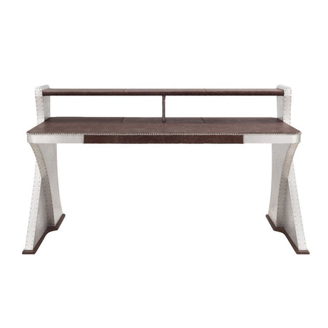 Brancaster Executive Writing Desk 92857 Retro Brown Top Grain Leather & Aluminum | Acme | Home Elegance USA