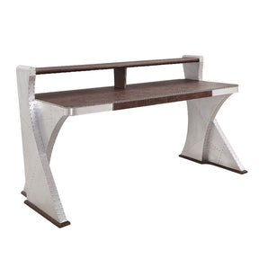 Brancaster Executive Writing Desk 92857 Retro Brown Top Grain Leather & Aluminum | Acme | Home Elegance USA