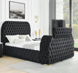 1pc Luxurious Comfort Innovative Design Queen Bed Deeply Tufted Headboard Upholstered Black Velvet Television Lift Built-in Electric Fireplace Bedroom Furniture