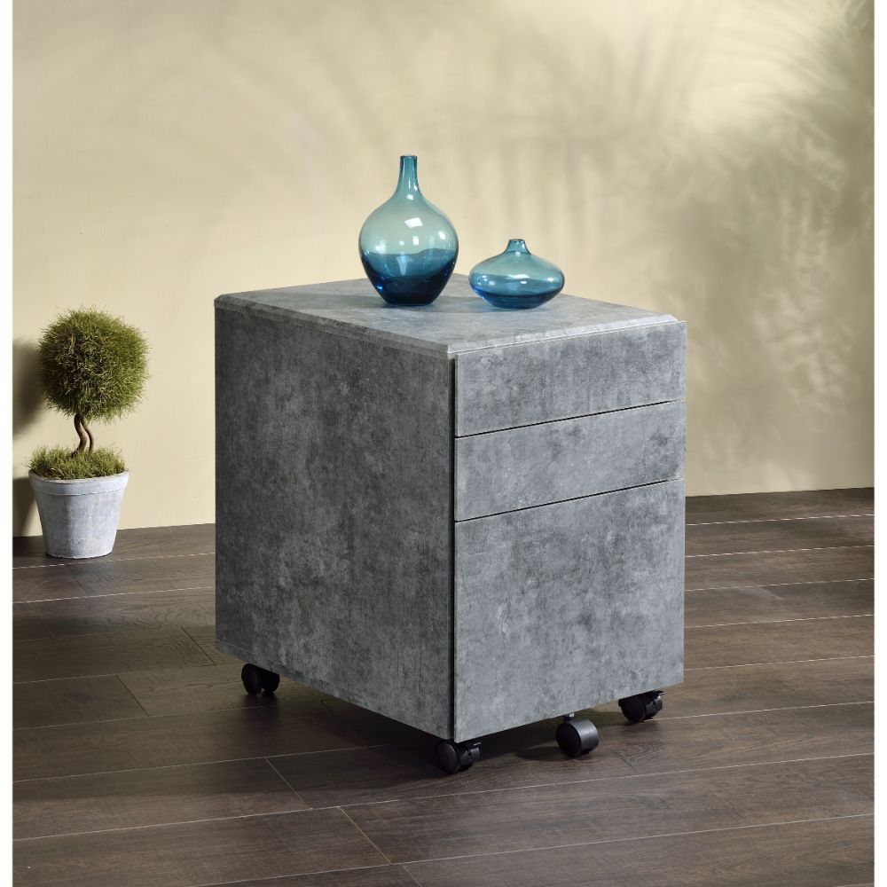 Acme - Jurgen File Cabinet 92909 Faux Concrete & Silver Finish