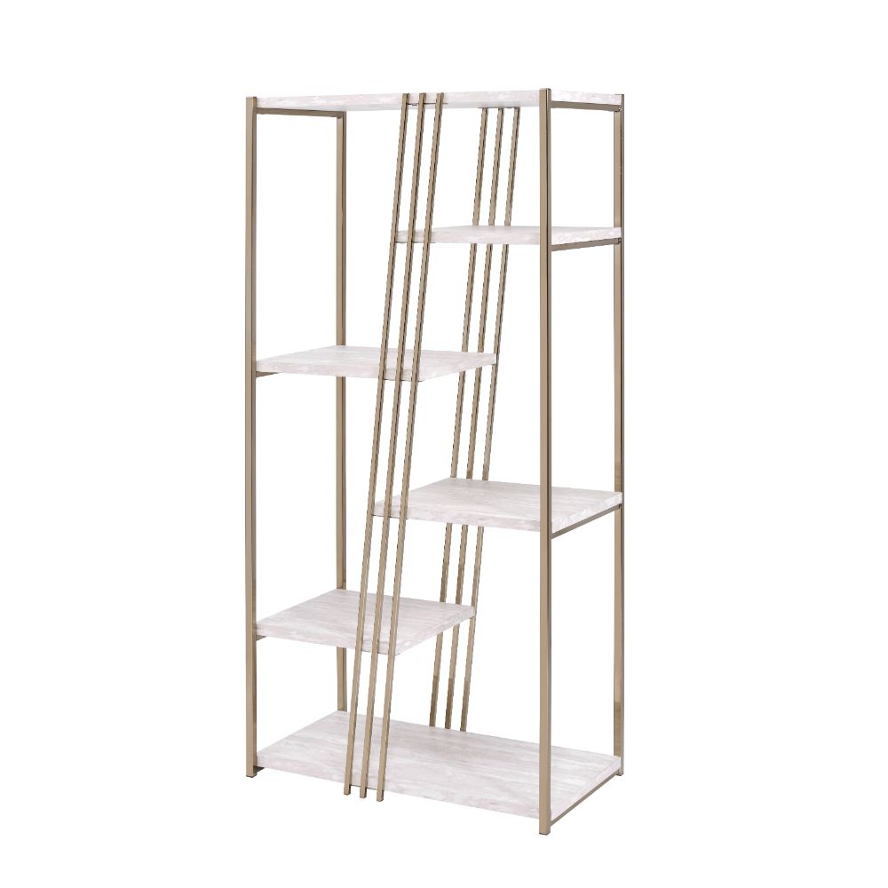 Acme - Tanan Bookshelf 92920 White & Champagne Finish