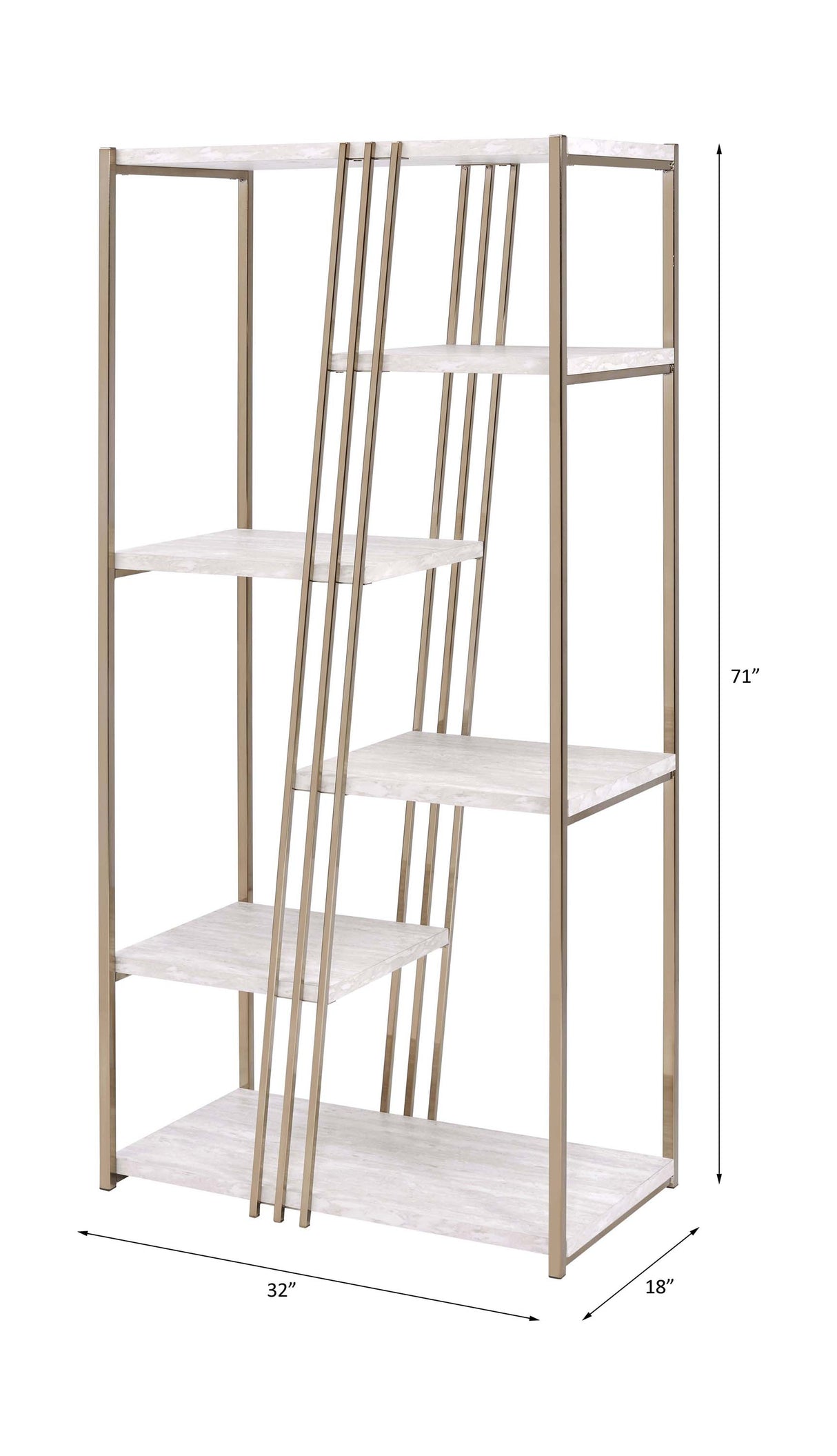 Acme - Tanan Bookshelf 92920 White & Champagne Finish