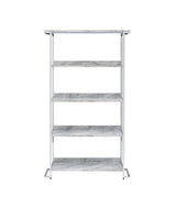 Acme - Visage Bookshelf 92937 White Printed Faux Marble Top & Chrome Finish