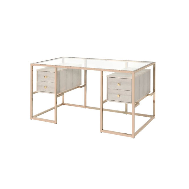 Acme - Huyana Writing Desk 92945 Clear Glass Top & Gold Finish