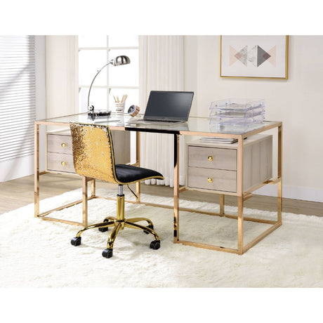 Acme - Huyana Writing Desk 92945 Clear Glass Top & Gold Finish