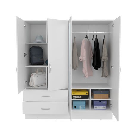 Bolton 160 Armoire, Six Shelves, Two Double Door Cabinets, Two Mirrors, Two Drawers, White - sold by Home Elegance USA