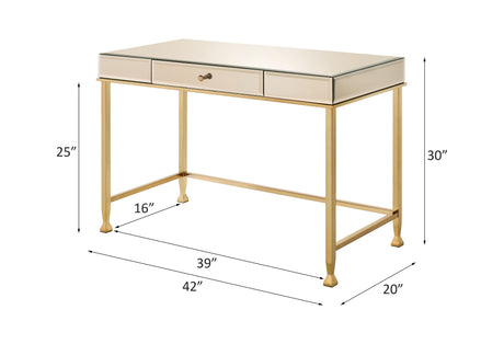 Acme - Canine Writing Desk 92977 Smoky Mirrored and Champagne Finish