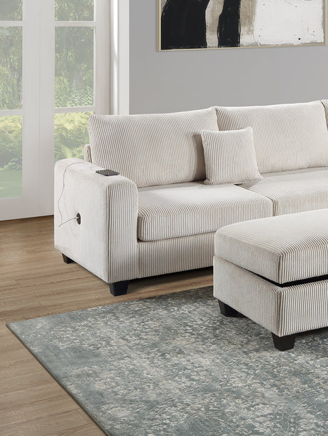 Ivory Color 3pc Sectional Set Corduroy Upholstered LAF Sofa RAF Chaise Ottoman L-Sectional Living Room Furniture - sold by Home Elegance USA
