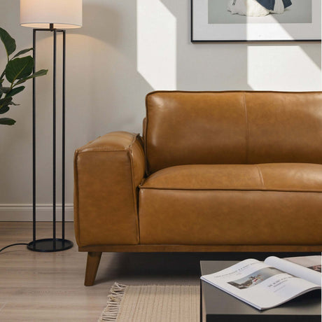 Kerrville Tan Leather Right Sectional Sofa with Mid-Century Modern Design, Genuine Top Grain Leather, Walnut-Finished Wood Legs, 98-Inch Width - sold by Home Elegance USA