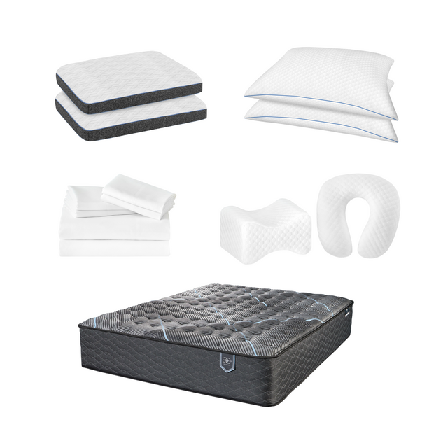 Restonic ComfortCare Hybrid Euro Top Mattress, King Size with 12-Piece Bedding Set, Black & White Print