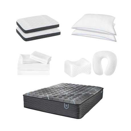 Restonic ComfortCare Hybrid Restful Nights Euro Top Mattress with Premium Comfort Bedding Pack, Queen Size, Black & White Print