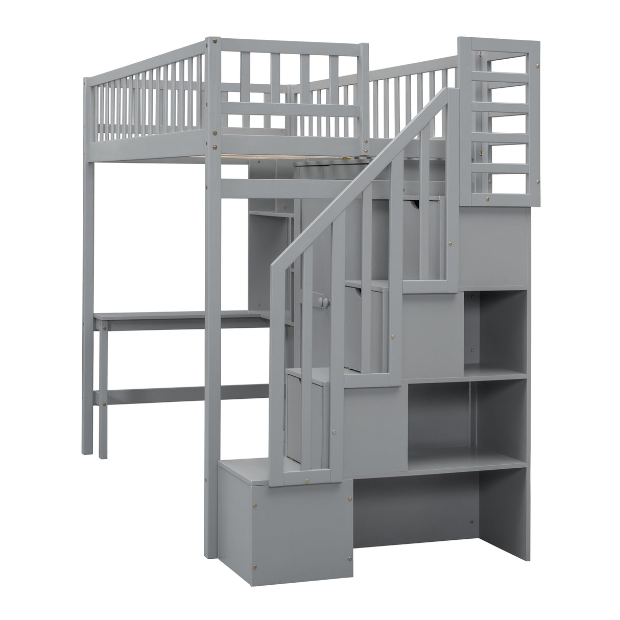 Twin size Loft Bed with Bookshelf,Drawers,Desk,and Wardrobe-Gray - Home Elegance USA