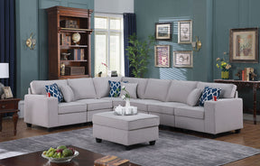 Cooper 125' Light Gray Linen 7Pc Reversible L-Shape Sectional Sofa with Ottoman and Cupholder - sold by Home Elegance USA