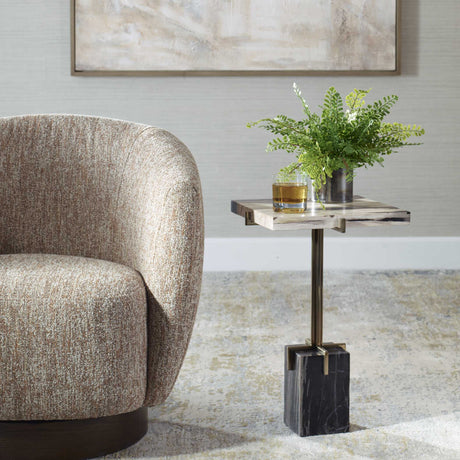 Rowman Petrified Wood Accent Table - Bronze / Dark Brown by Uttermost - View 3