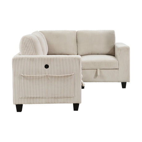 4-Piece Modular Sectional with Storage Seats, Side Pockets, Charging Ports Beige Corduroy Fabric Modern Living Room Sectional Couch Solid Wood Furniture - sold by Home Elegance USA