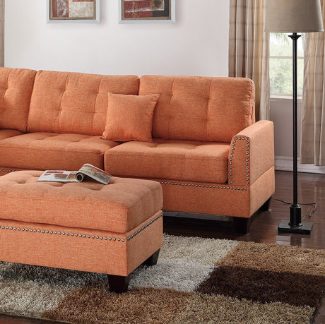 Modern Citrus Color 3pcs Sectional Living Room Furniture Reversible Chaise Sofa And Ottoman Tufted Polyfiber Linen Like Fabric Cushion Couch Pillows - sold by Home Elegance USA