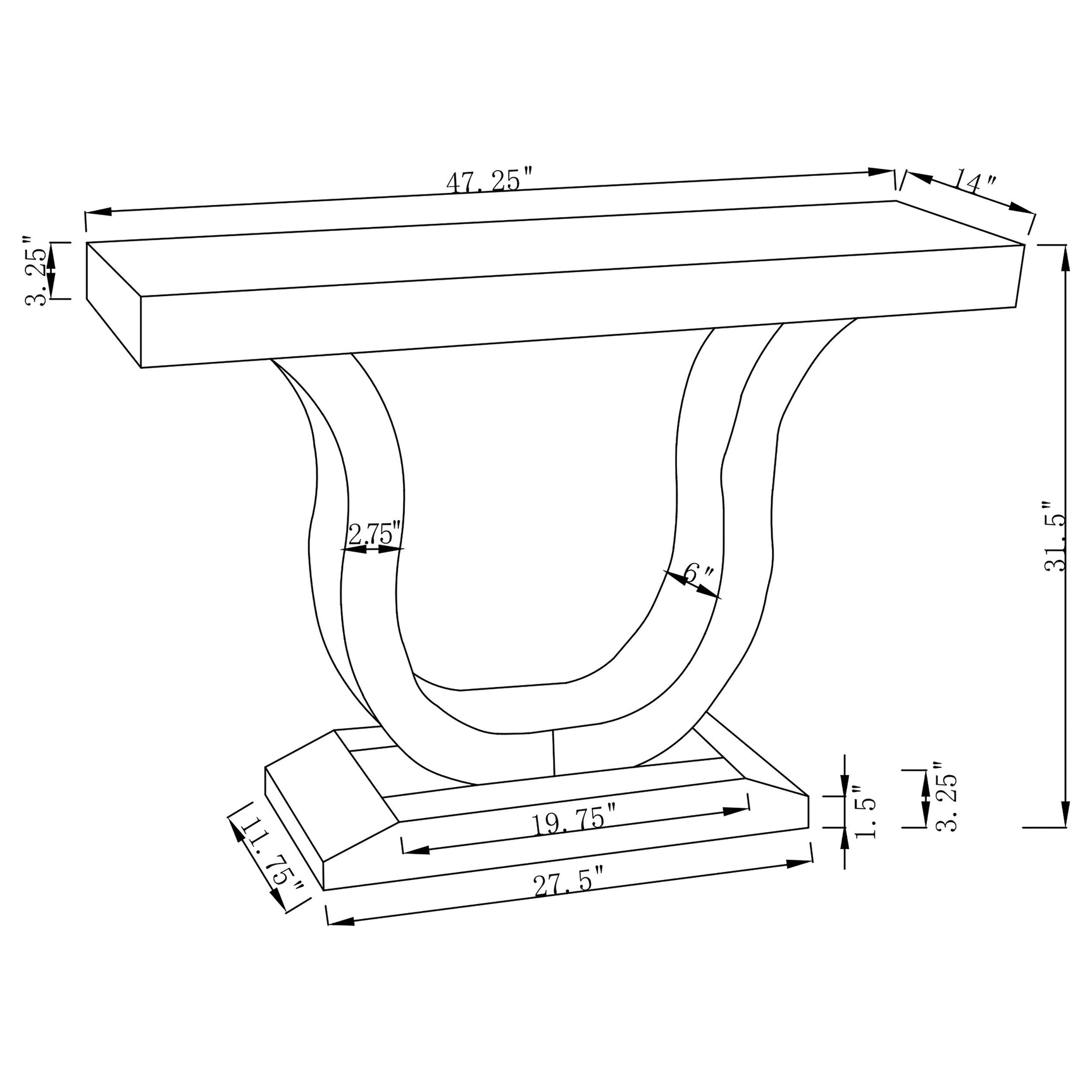 Console Table - Saanvi Console Table with U-shaped Base Clear Mirror