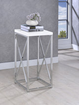 Side Table - Edmund Accent Table with X-cross Glossy White and Chrome