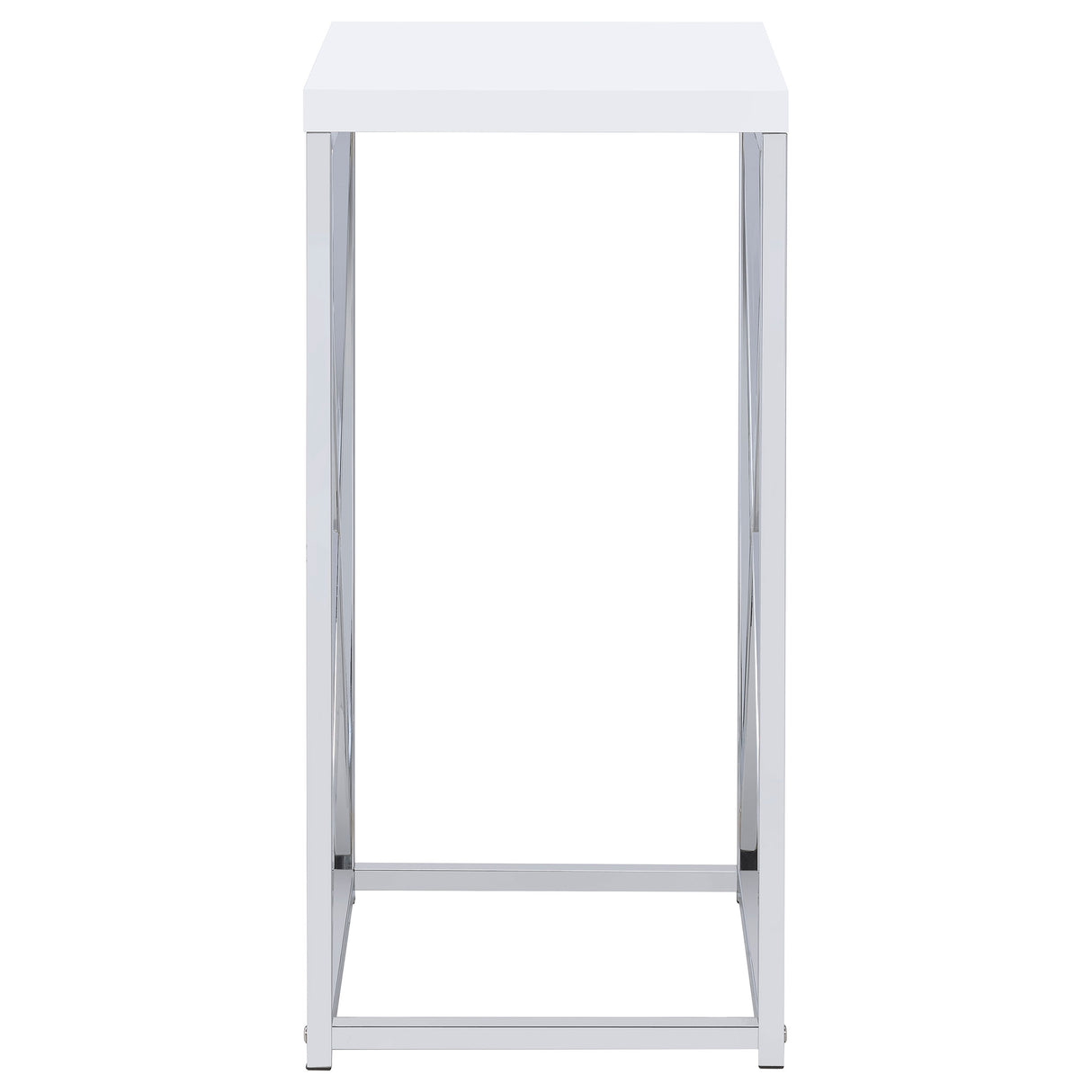Side Table - Edmund Accent Table with X-cross Glossy White and Chrome