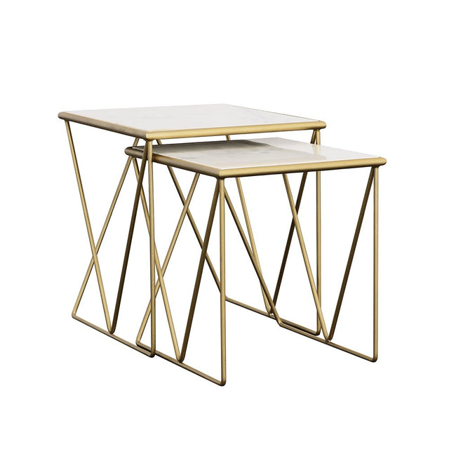 2 Pc Nesting Table - Bette 2-piece Nesting Table Set White and Gold