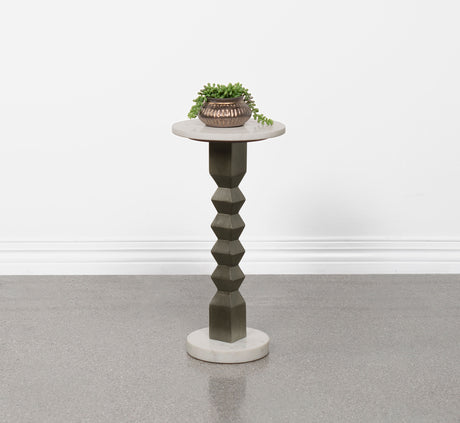 Side Table - Colette Round Marble Top Side Table White and Dark Grey