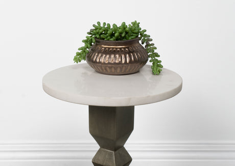 Side Table - Colette Round Marble Top Side Table White and Dark Grey