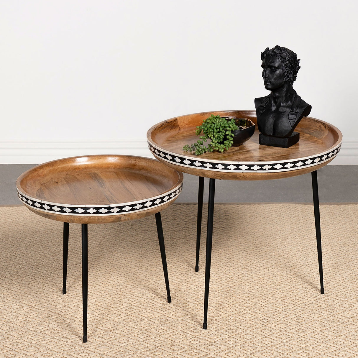 2 Pc Nesting Table - Ollie 2-piece Round Nesting Table Natural and Black