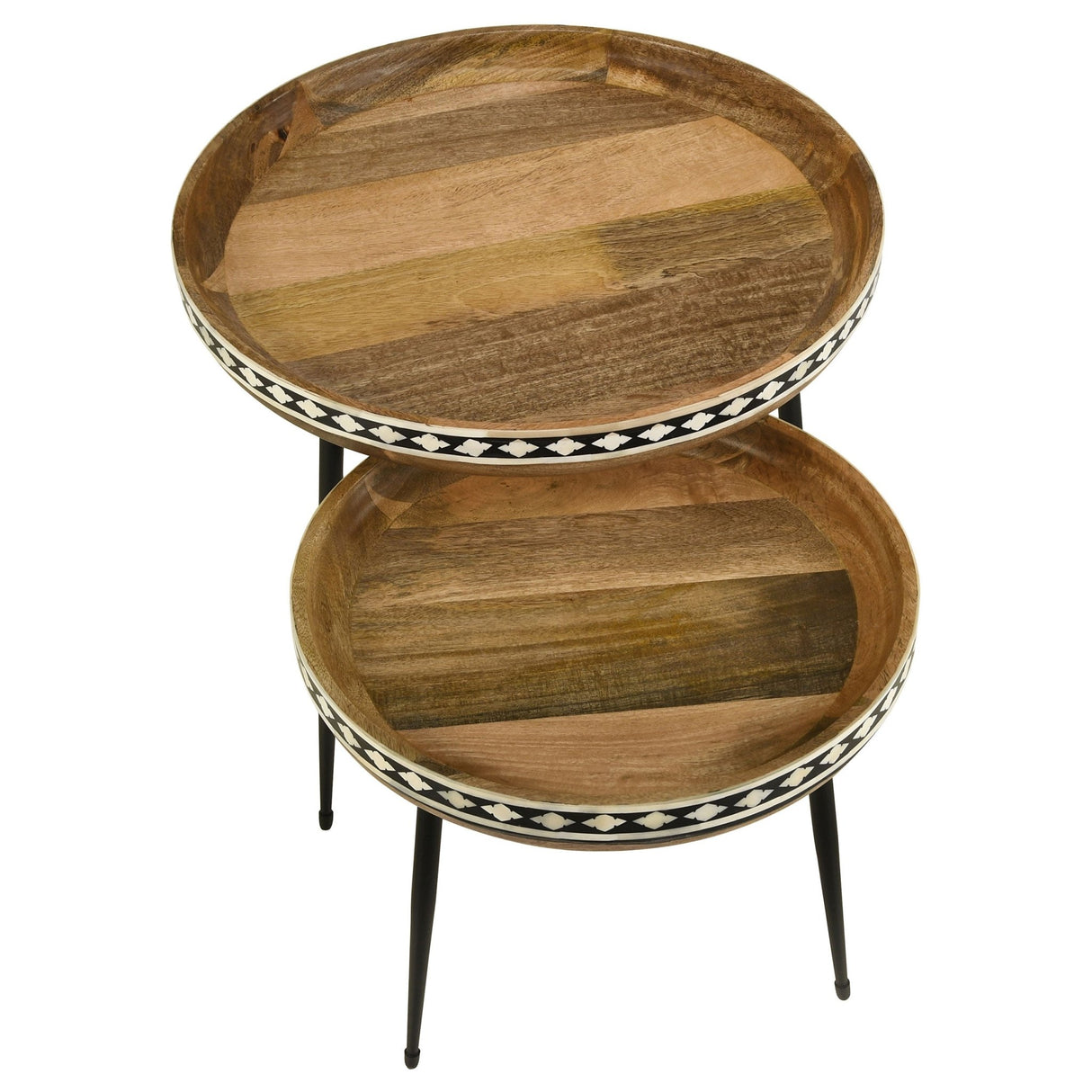 Ollie 2 - piece Round Nesting Table Natural and Black | Coaster | Home Elegance USA