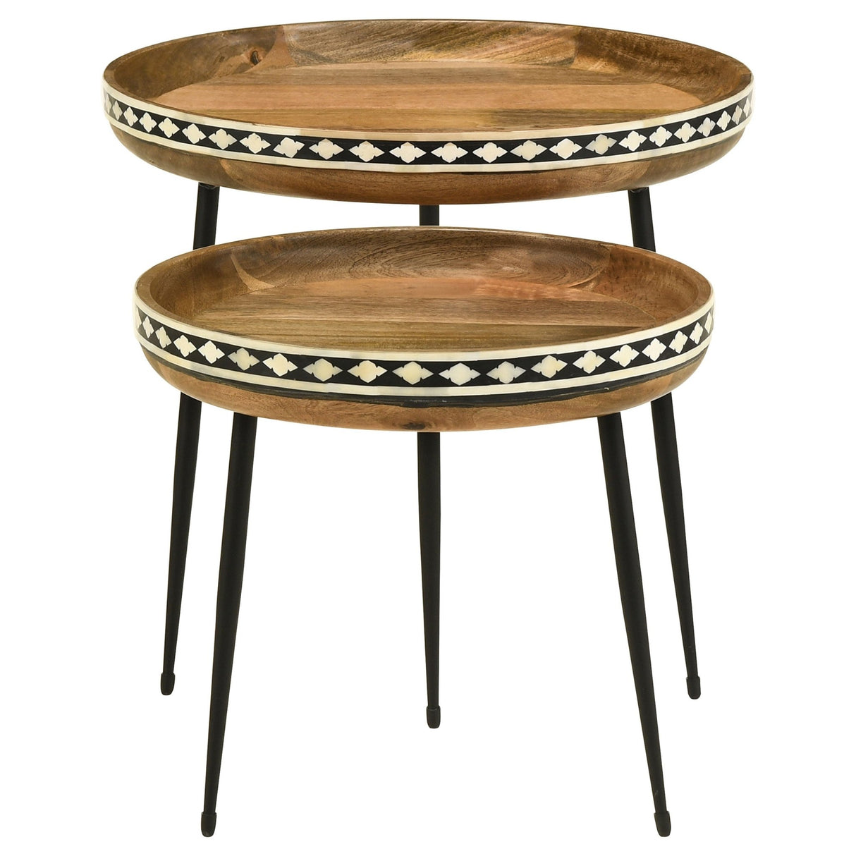 2 Pc Nesting Table - Ollie 2-piece Round Nesting Table Natural and Black