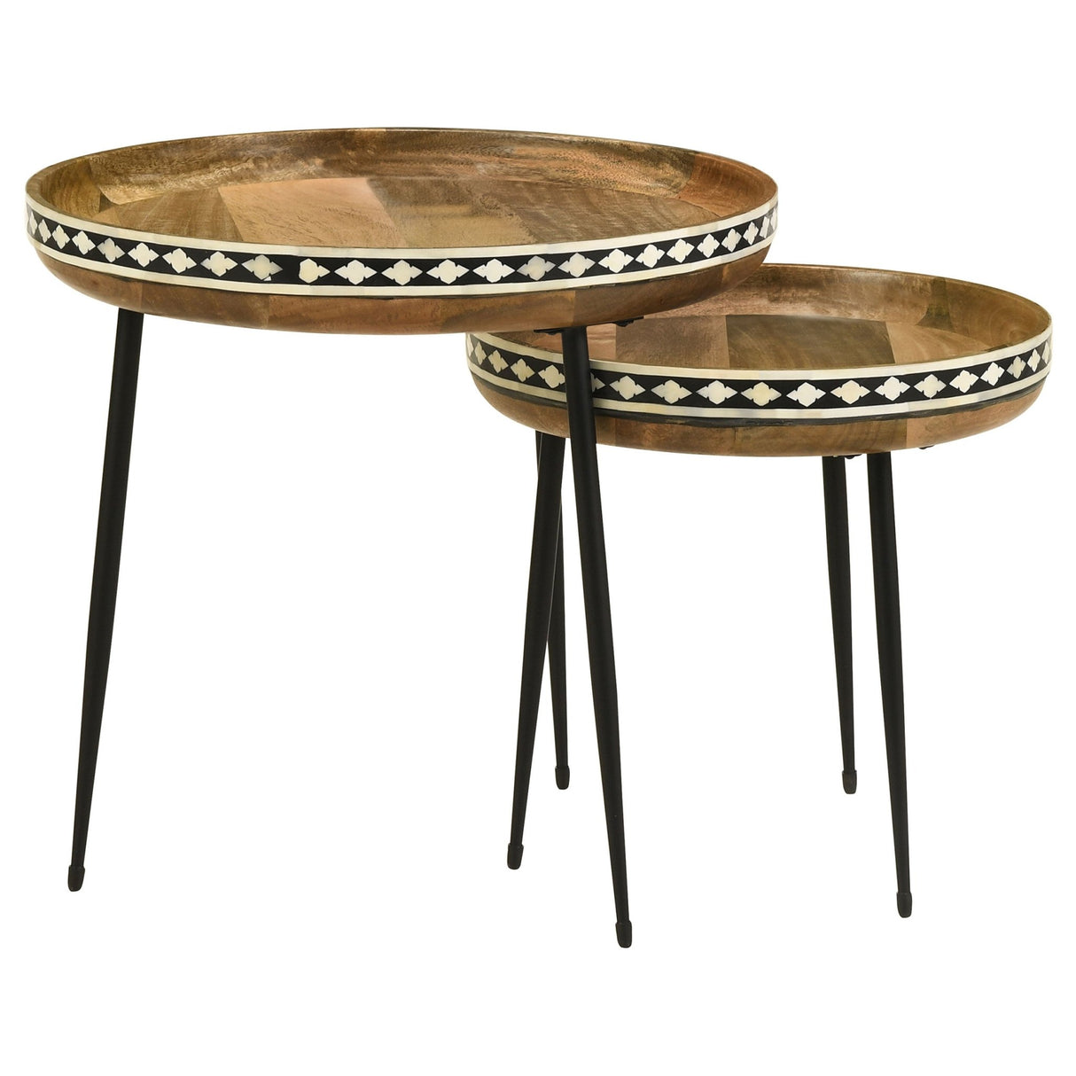 2 Pc Nesting Table - Ollie 2-piece Round Nesting Table Natural and Black