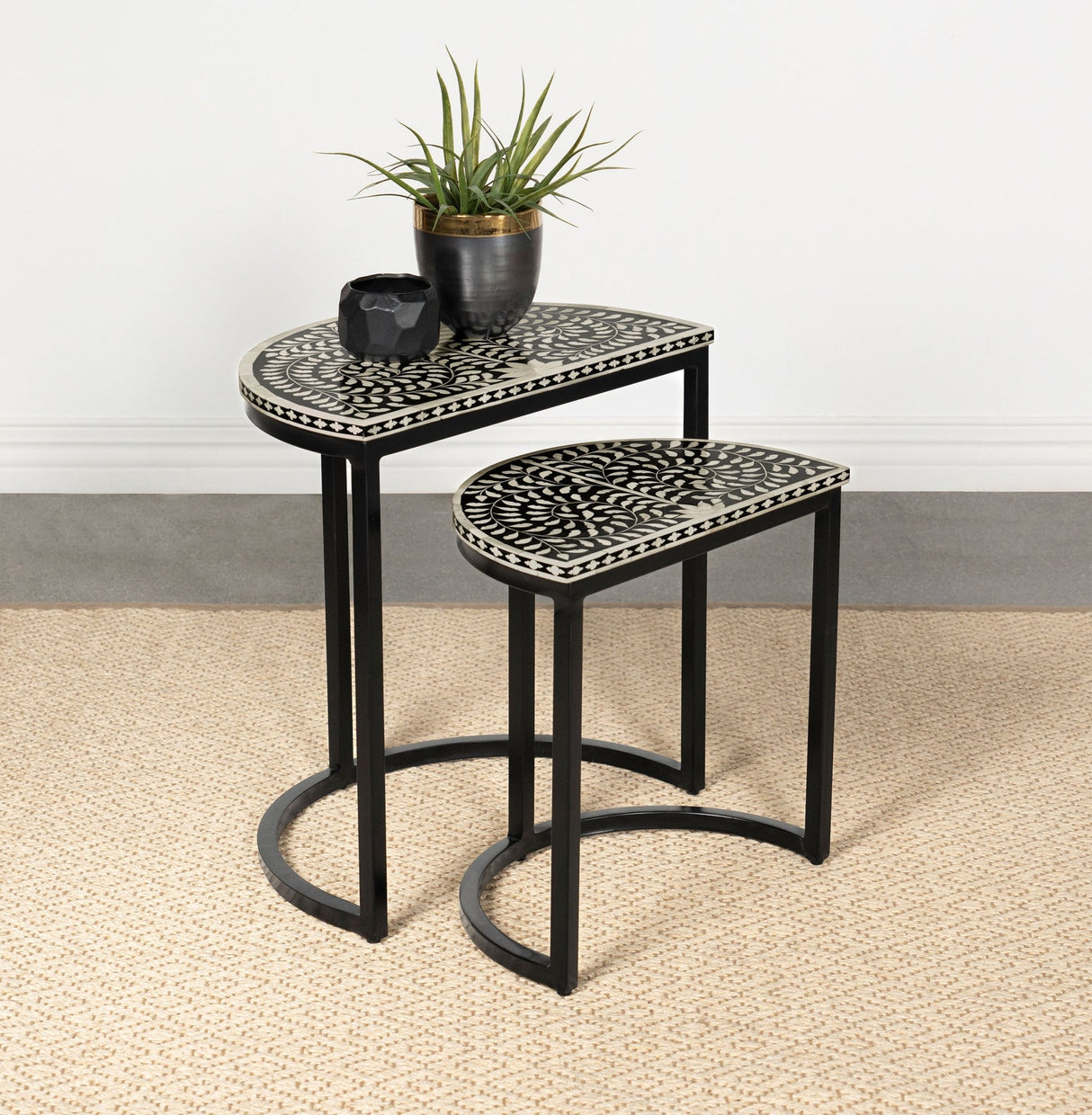 2 Pc Nesting Table - Zakiya 2-piece Demilune Nesting Table Black and White