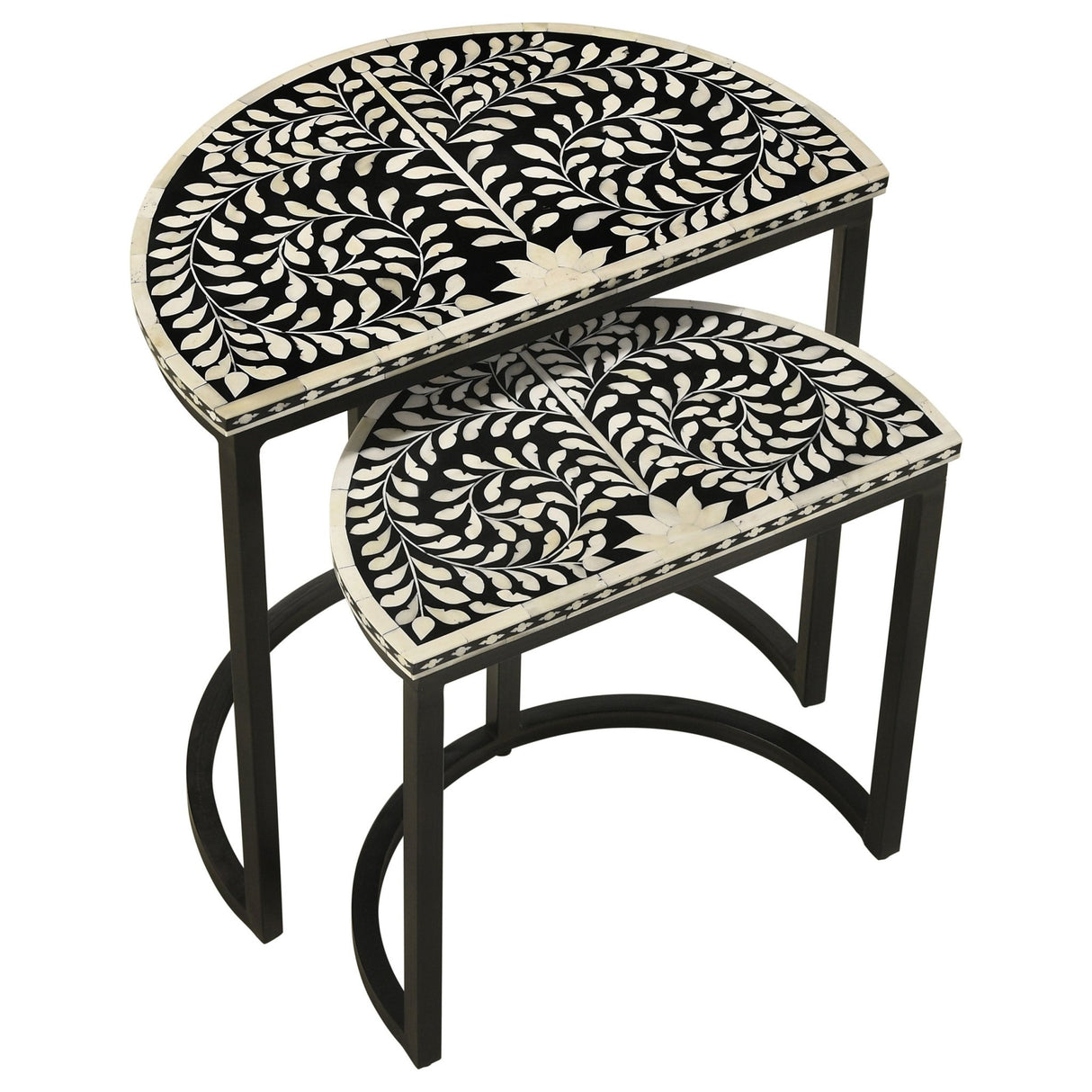 2 Pc Nesting Table - Zakiya 2-piece Demilune Nesting Table Black and White