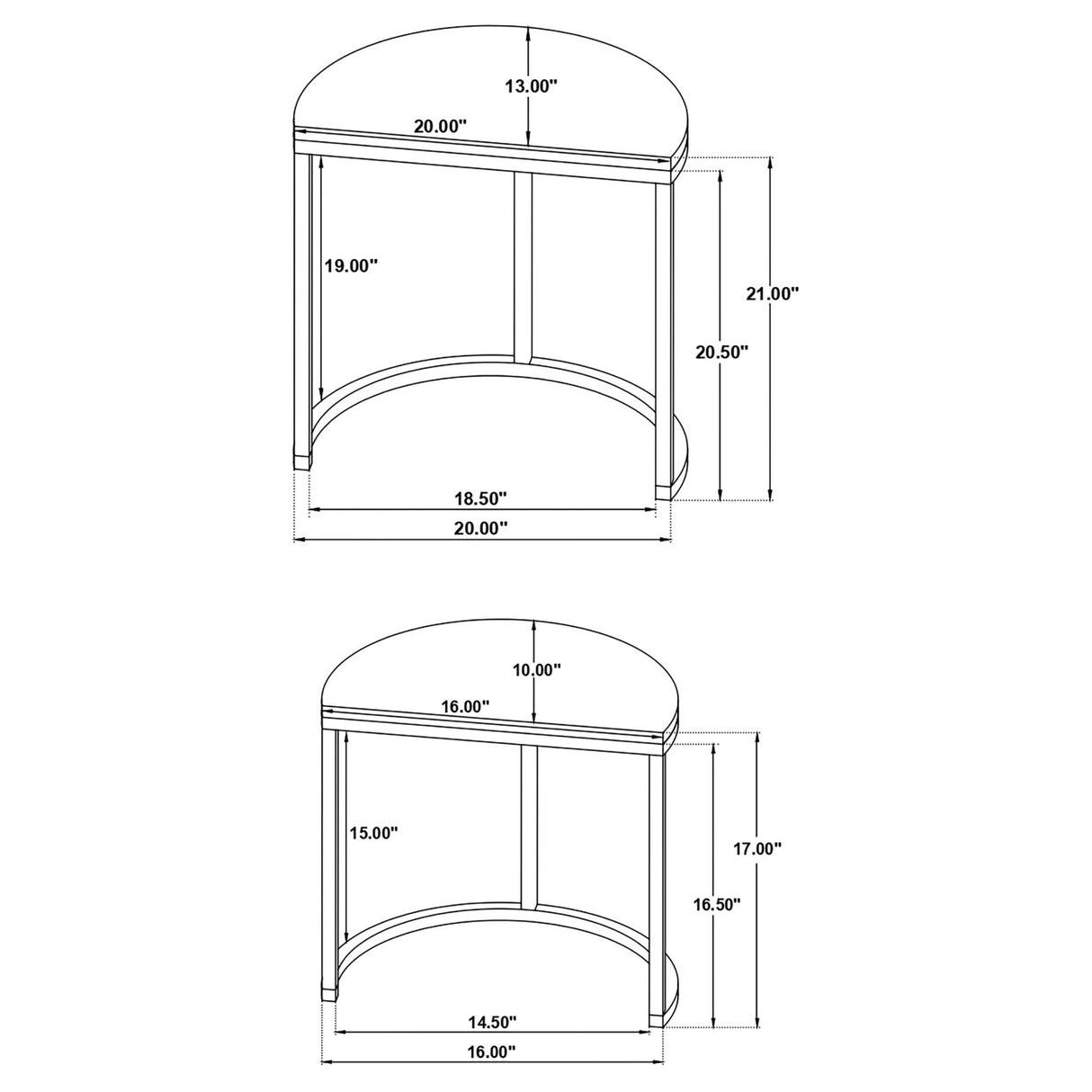 2 Pc Nesting Table - Zakiya 2-piece Demilune Nesting Table Black and White