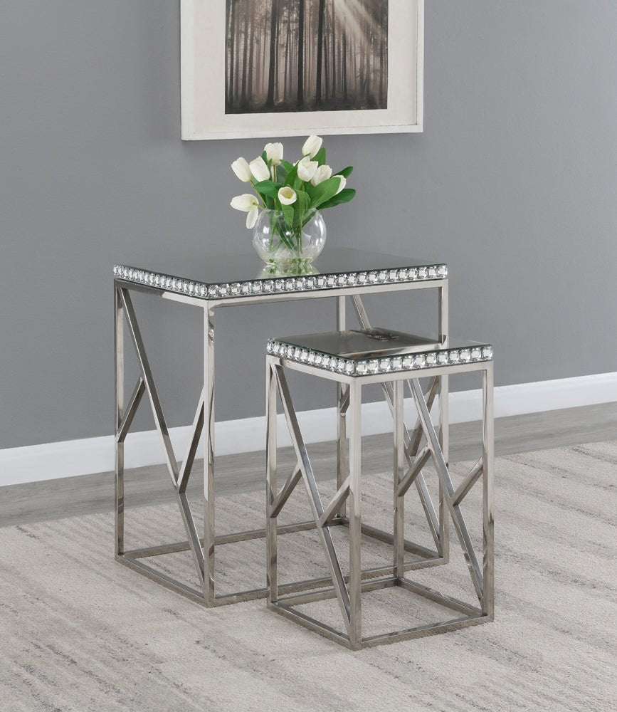 2 Pc Nesting Table - Betsy 2-piece Mirror Top Nesting Tables Silver
