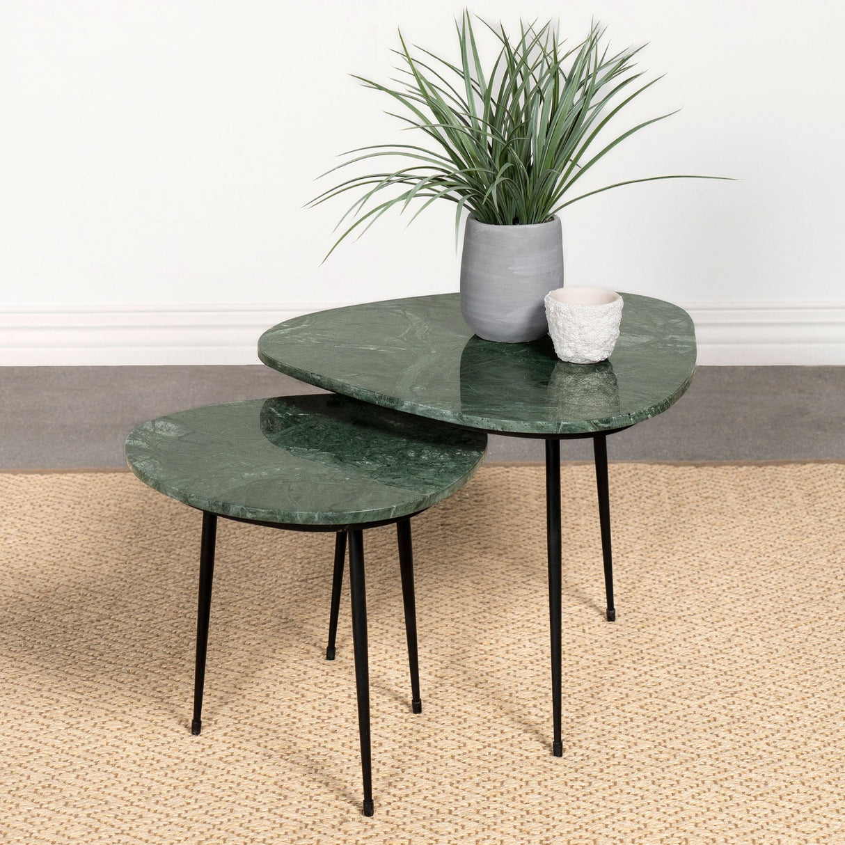 2 Pc Nesting Table - Tobias 2-piece Triangular Marble Top Nesting Table Green and Black