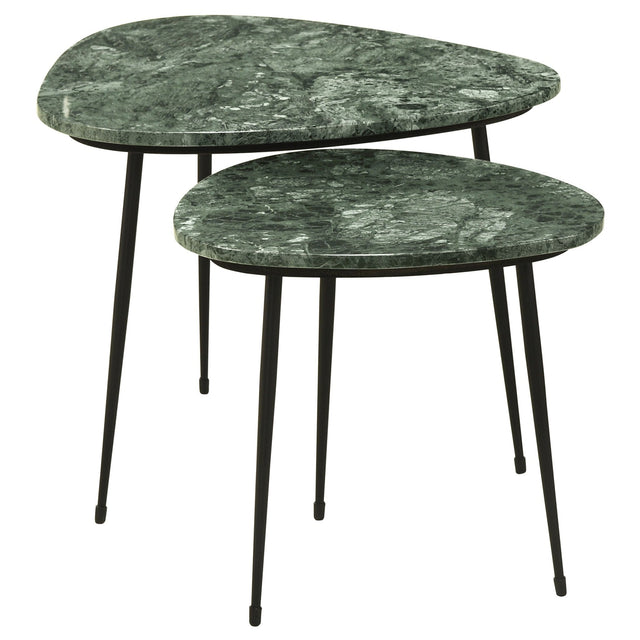 2 Pc Nesting Table - Tobias 2-piece Triangular Marble Top Nesting Table Green and Black