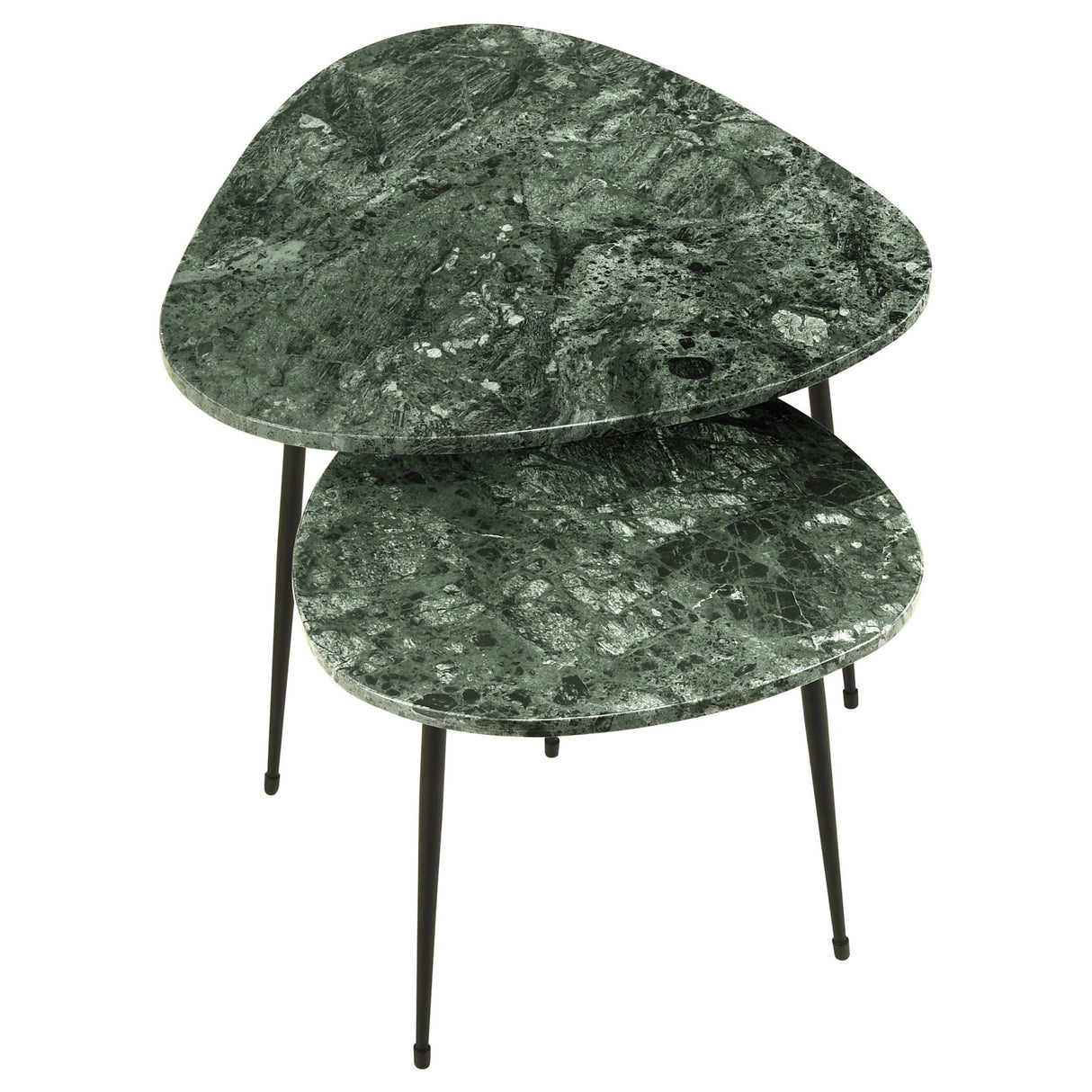 2 Pc Nesting Table - Tobias 2-piece Triangular Marble Top Nesting Table Green and Black