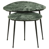 2 Pc Nesting Table - Tobias 2-piece Triangular Marble Top Nesting Table Green and Black