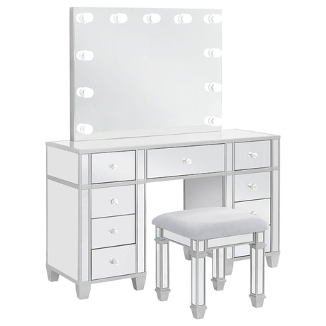 Allora 9 - drawer Mirrored Storage Vanity Set with Hollywood Lighting Metallic | Coaster | Home Elegance USA