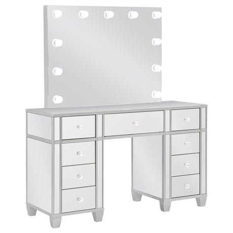 Allora 9 - drawer Mirrored Storage Vanity Set with Hollywood Lighting Metallic | Coaster - 930242 - Home Elegance USA - 3