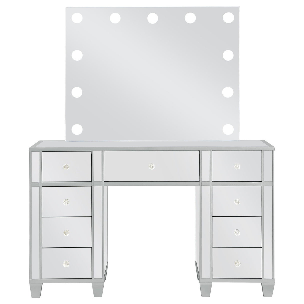 Allora 9 - drawer Mirrored Storage Vanity Set with Hollywood Lighting Metallic | Coaster | Home Elegance USA