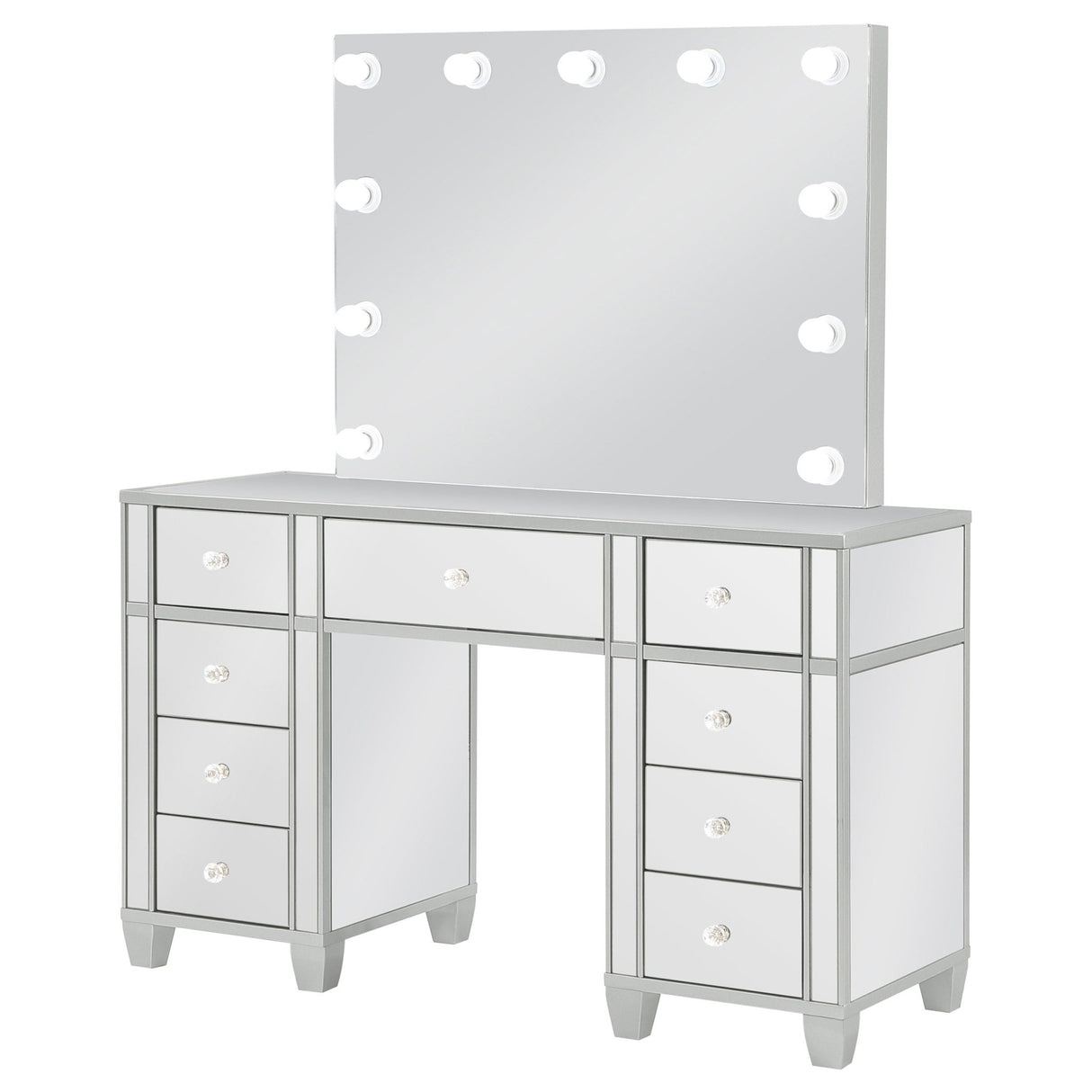 Allora 9 - drawer Mirrored Storage Vanity Set with Hollywood Lighting Metallic | Coaster - 930242 - Home Elegance USA - 5