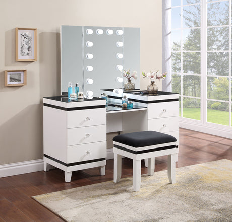 Vanity Set - Talei 6-drawer Vanity Set with Hollywood Lighting Black and White