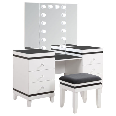 Vanity Set - Talei 6-drawer Vanity Set with Hollywood Lighting Black and White