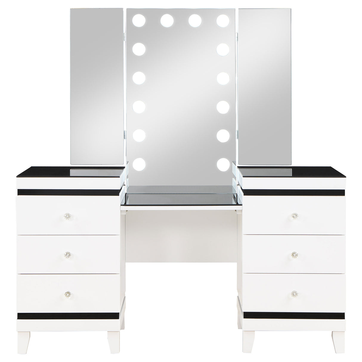 Vanity Set - Talei 6-drawer Vanity Set with Hollywood Lighting Black and White